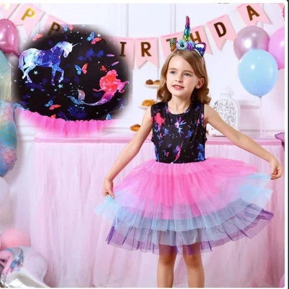 Mermaid/Fairy Fantasy Kids Tutu Dress - Pink and Purple Size 3-4 - Picture 2 of 3